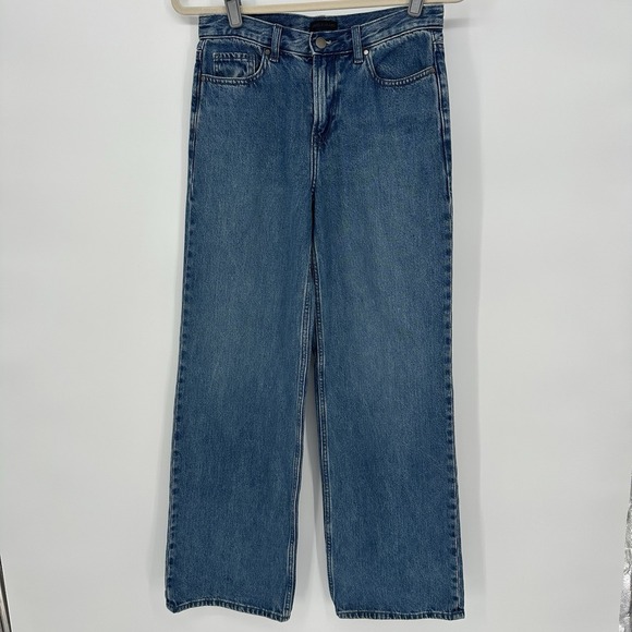 Uniqlo Jeans Womens 00 Blue Denim Cotton Medium Wash Wide Straight Leg Low Rise - Picture 1 of 9